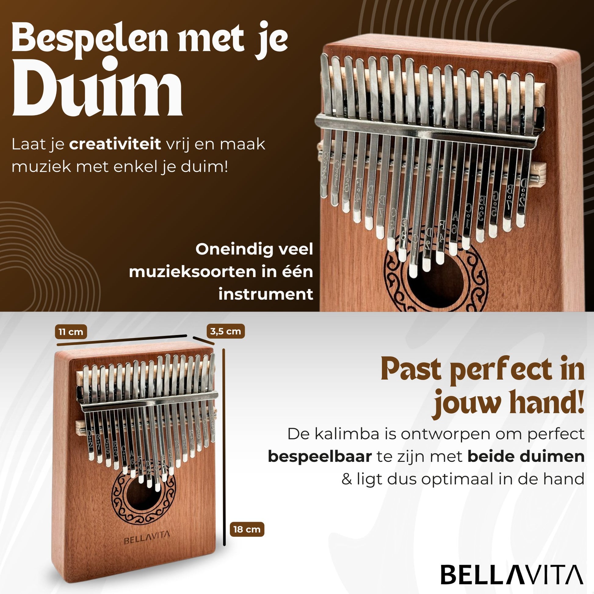 BELLAVITA ® Kalimba set - Duimpiano - Muziek - Instrument - Bellavita