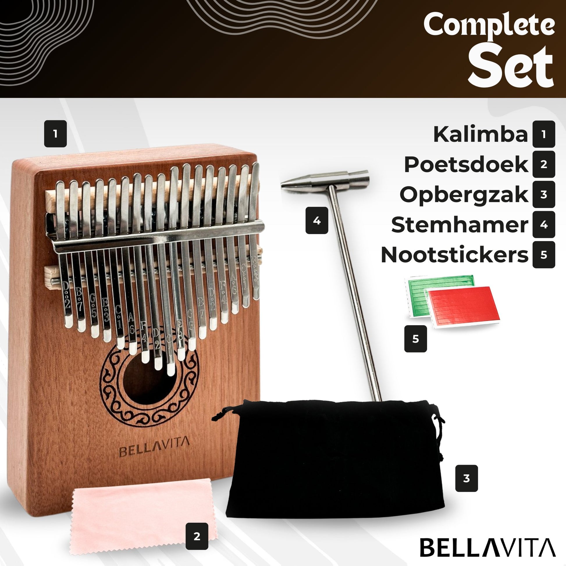 BELLAVITA ® Kalimba set - Duimpiano - Muziek - Instrument - Bellavita