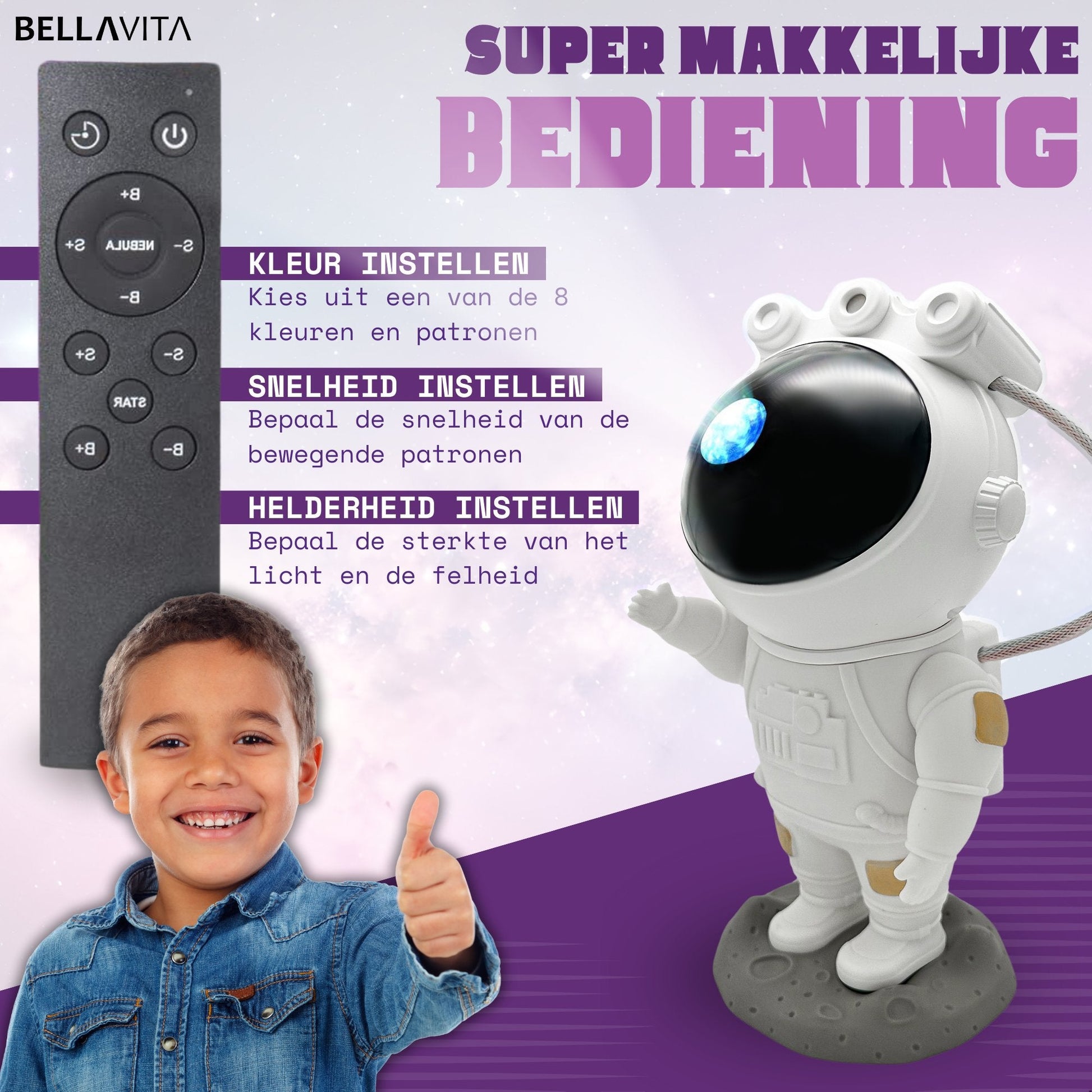 BELLAVITA ® Astronaut Sterren Projector - Nachtlamp - Bellavita