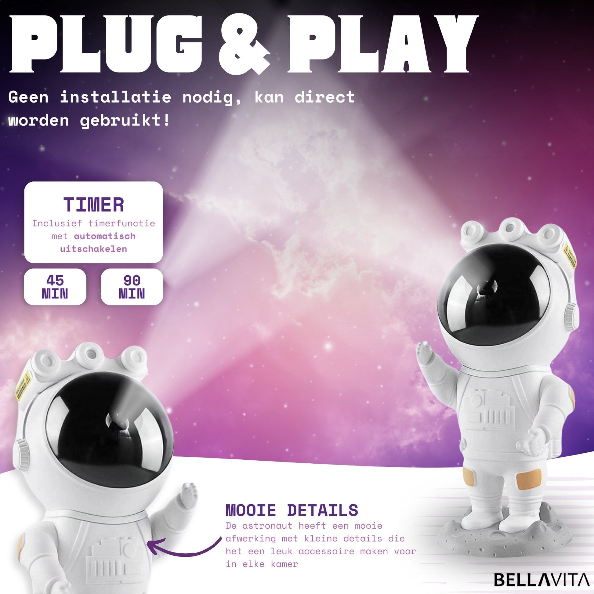 BELLAVITA ® Astronaut Sterren Projector - Nachtlamp - Bellavita