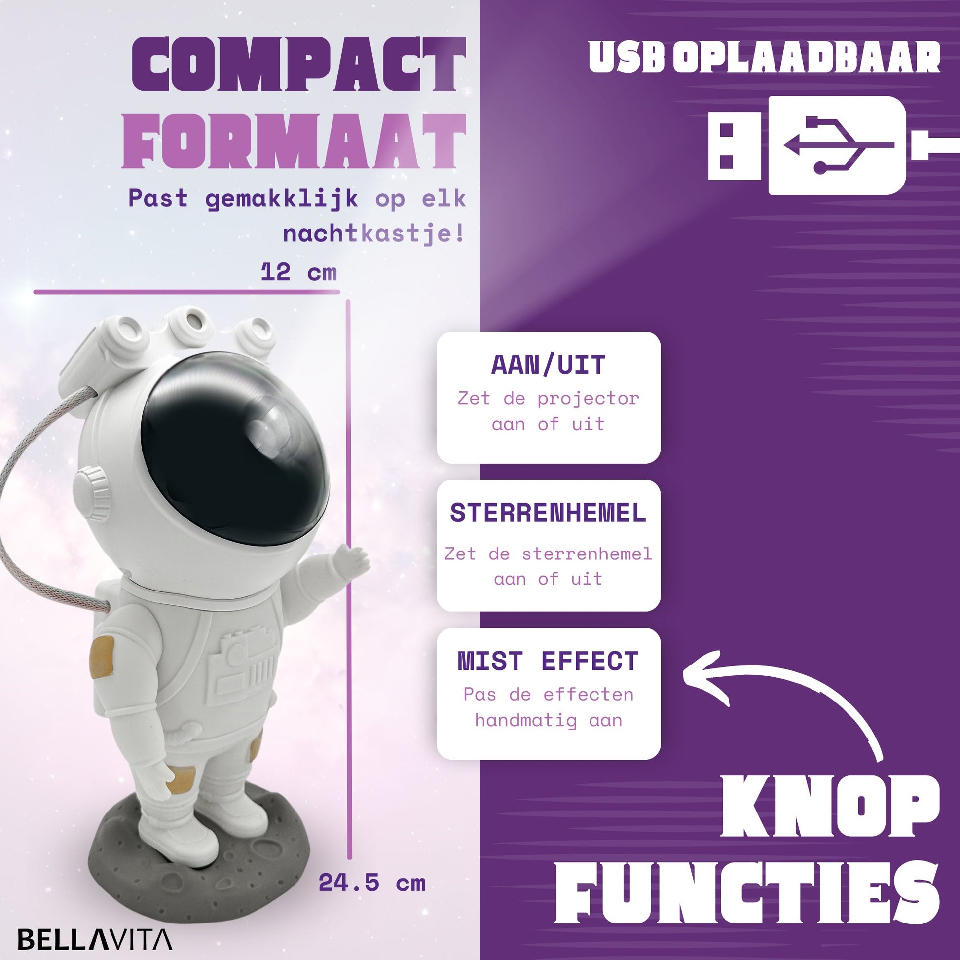 BELLAVITA ® Astronaut Sterren Projector - Nachtlamp - Bellavitastore.nl