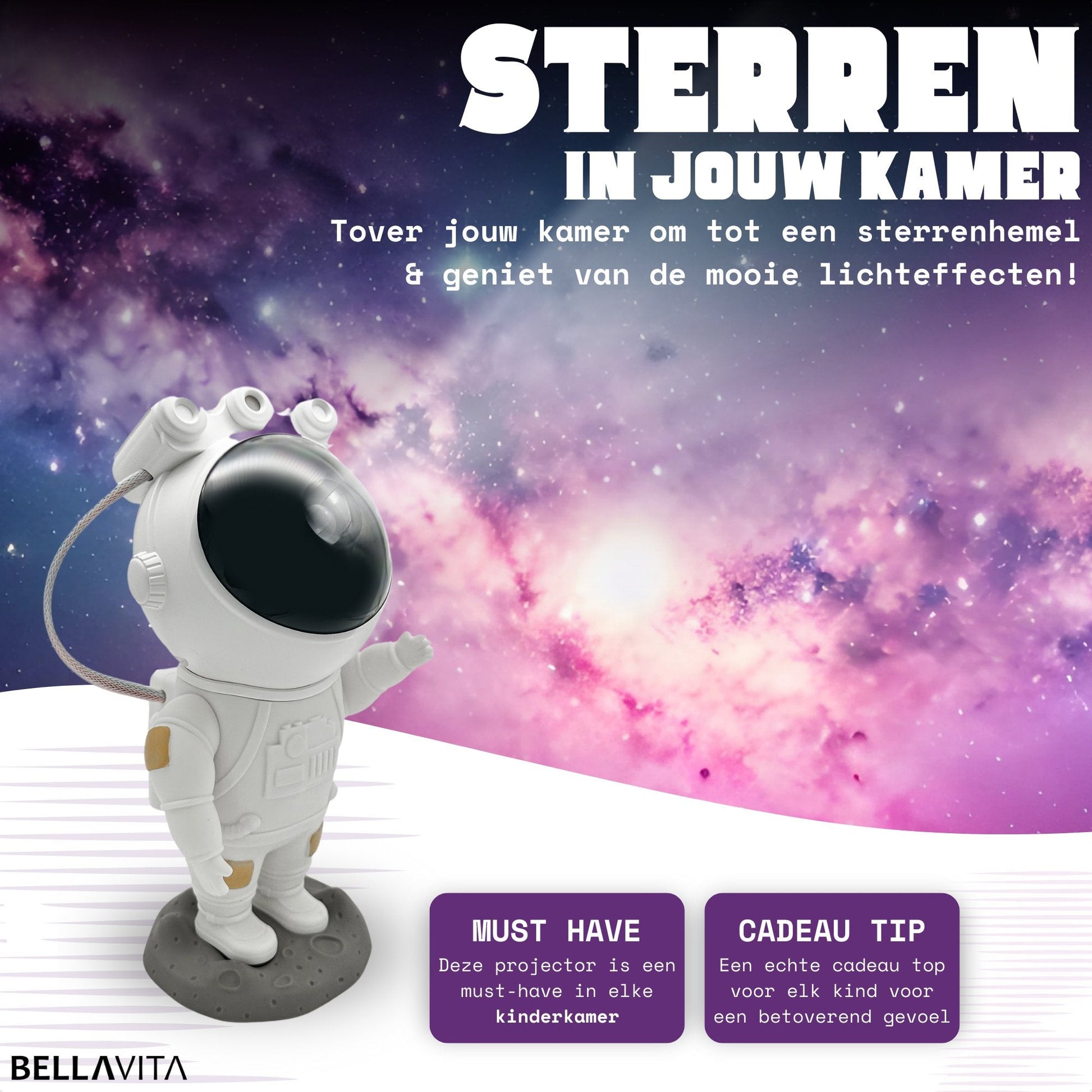 BELLAVITA ® Astronaut Sterren Projector - Nachtlamp - Bellavita