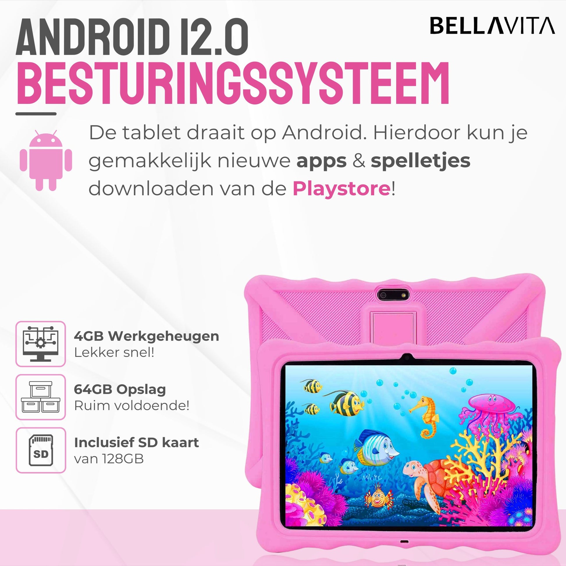 BELLAVITA ® Bambini Pad XL - Kindertablet - 10.1 inch (roze) - Bellavitastore.nl