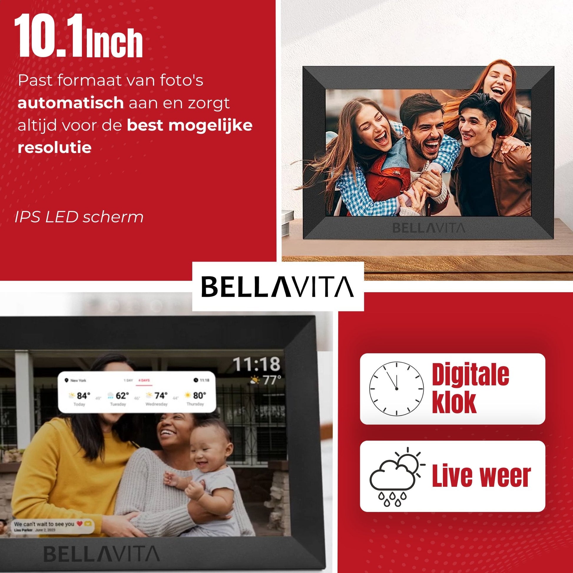 BELLAVITA ® Digitale Fotolijst - 10.1 inch - Bellavita