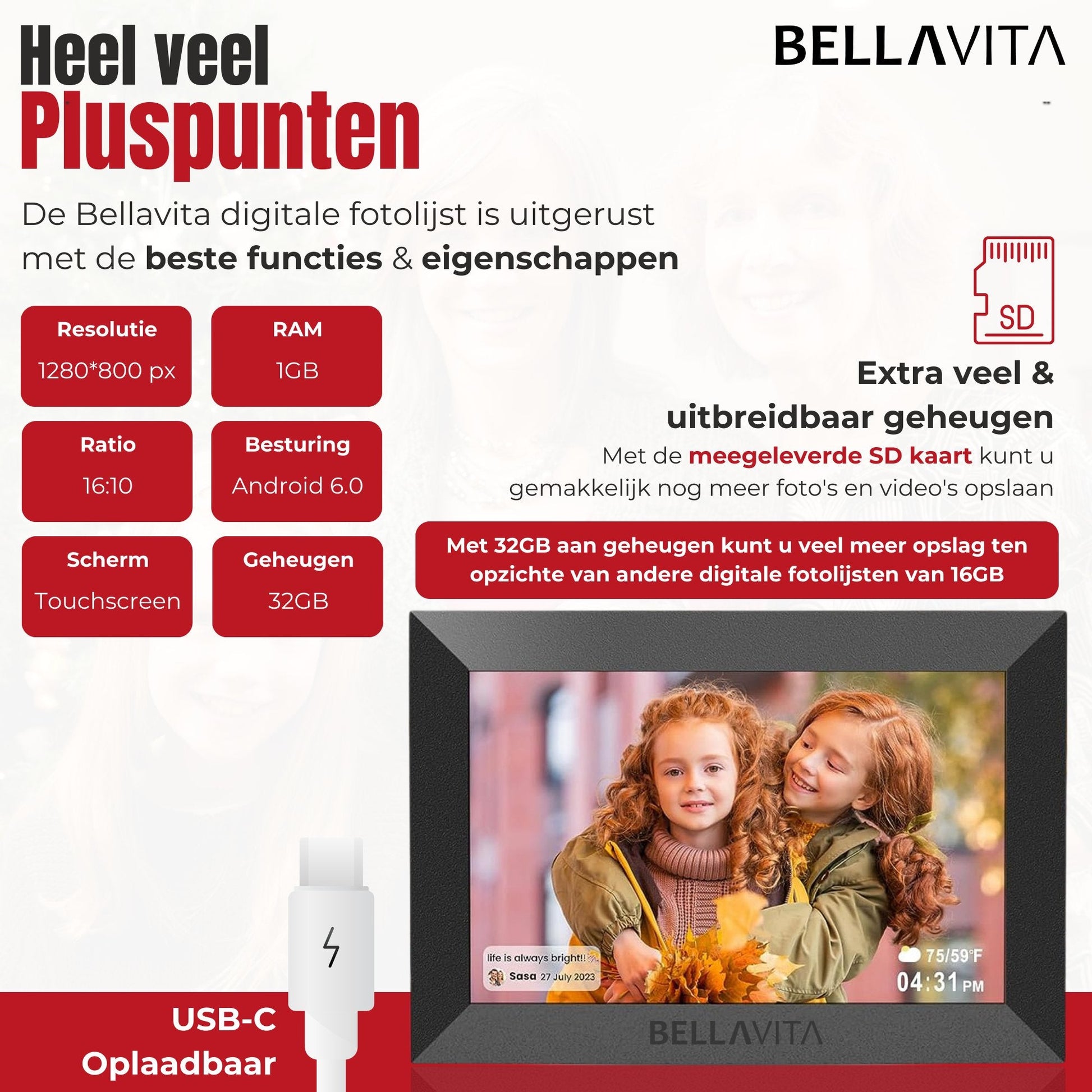 BELLAVITA ® Digitale Fotolijst - 10.1 inch - Bellavita