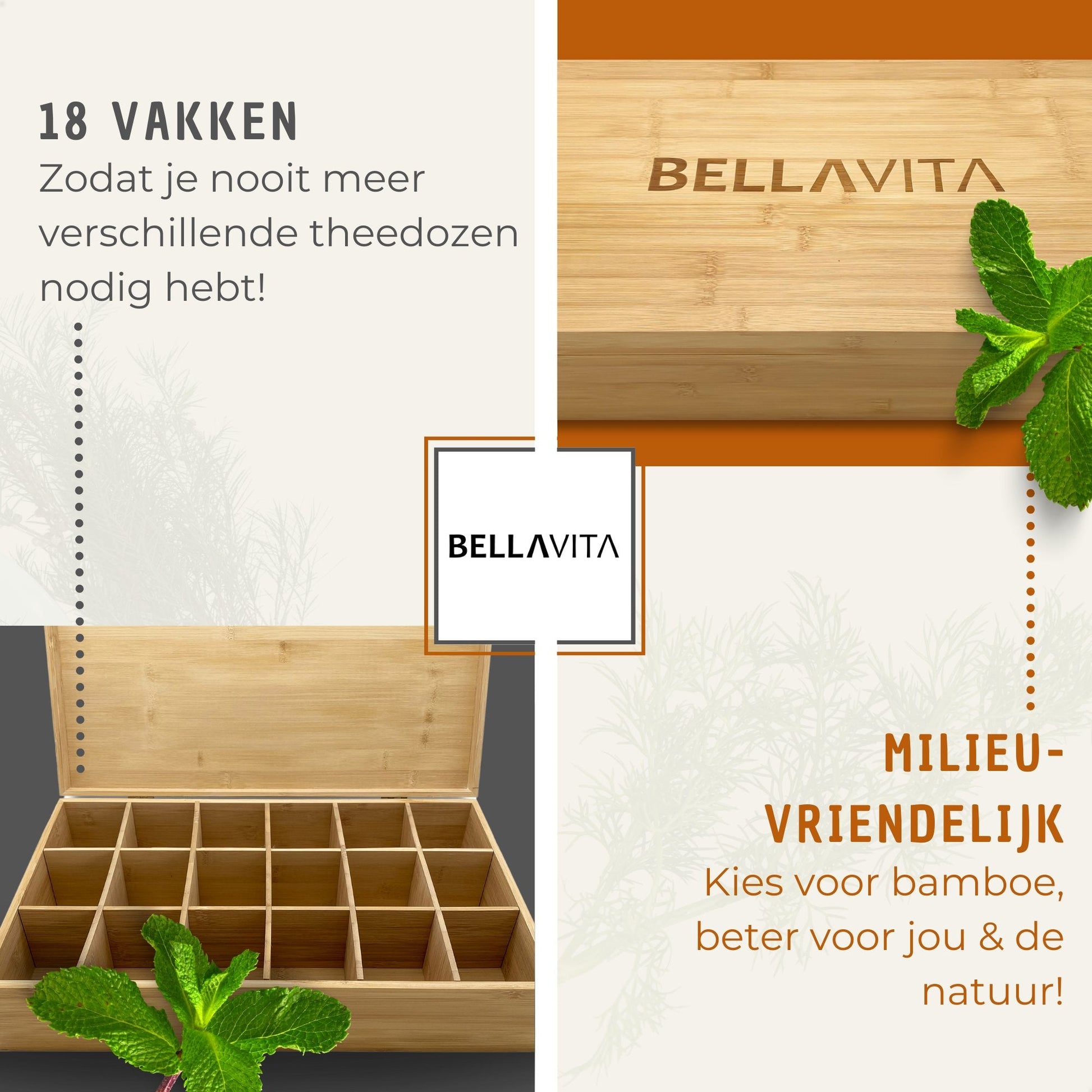 BELLAVITA ® Theedoos - 18 vaks - Bamboe XXL - Bellavita