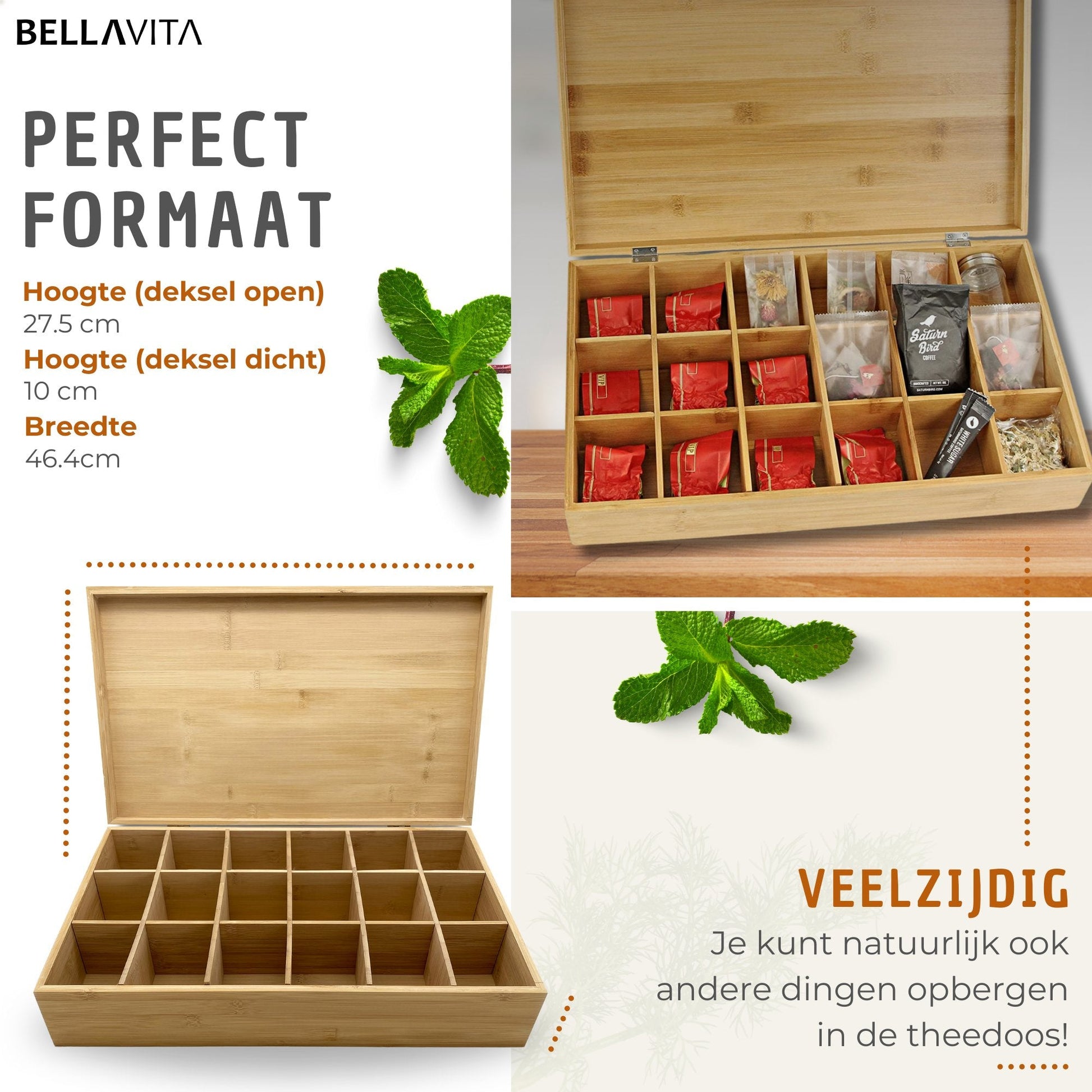BELLAVITA ® Theedoos - 18 vaks - Bamboe XXL - Bellavita