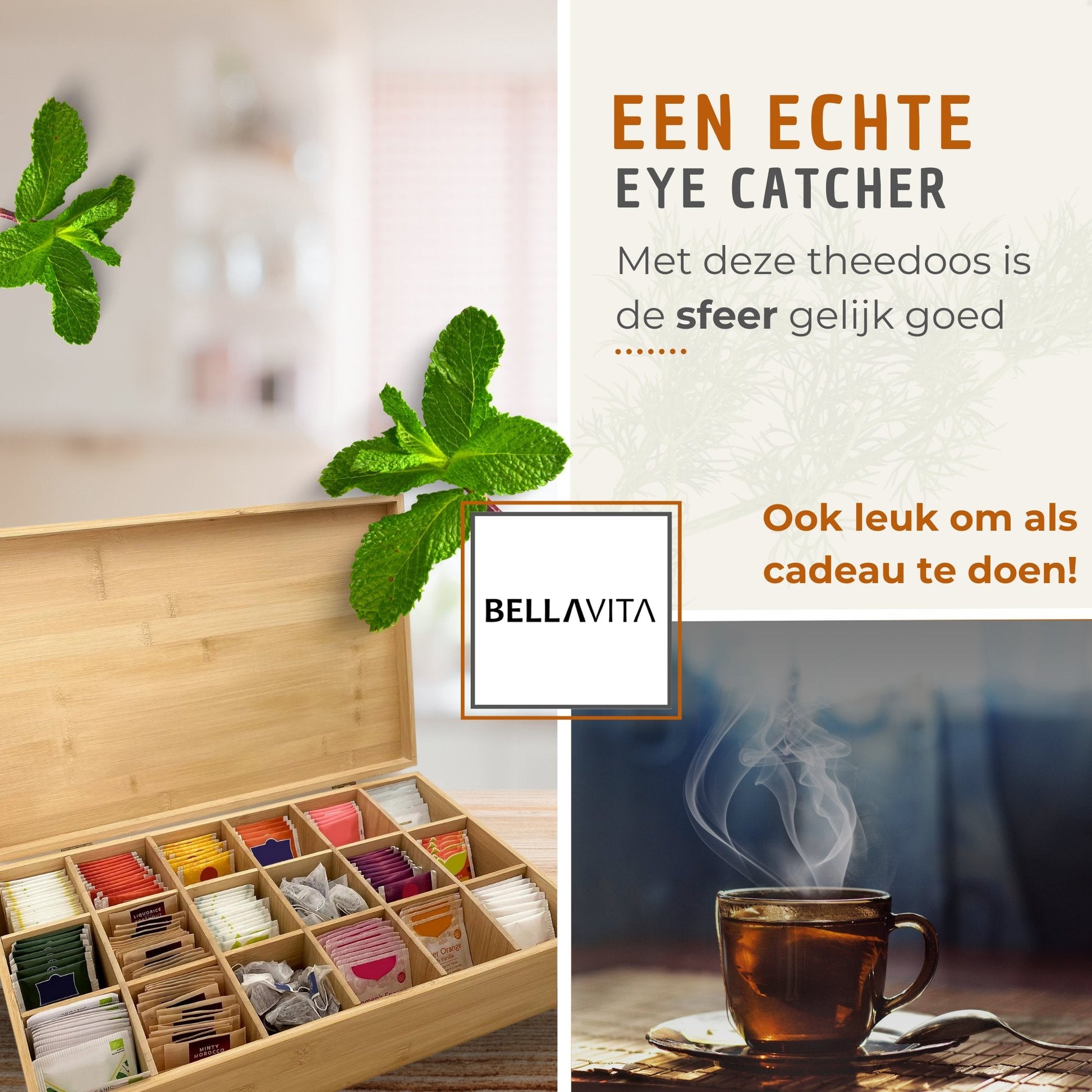 BELLAVITA ® Theedoos - 18 vaks - Bamboe XXL - Bellavita